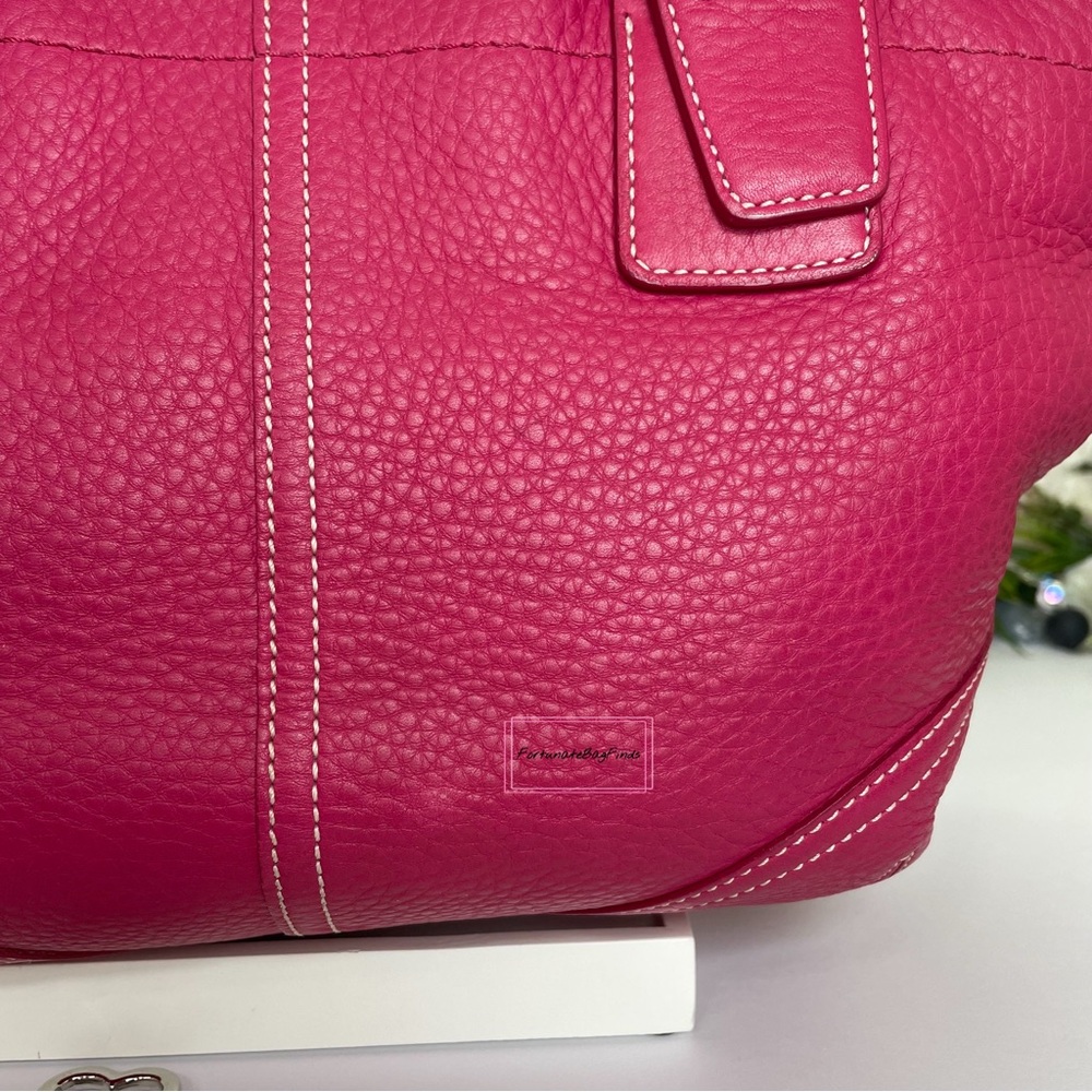Y2K Vintage Coach Hot Pink Pebble Leather Tote Bag & Strawberry Charm Chain SET - Picture 7 of 16